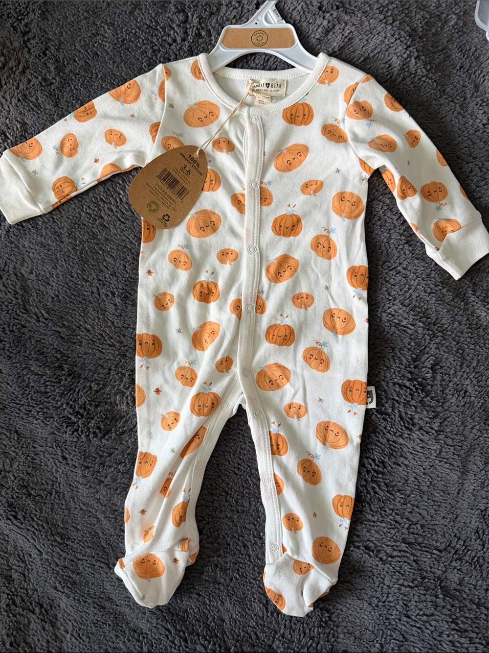 Pumpkin Print Footed One-Piece - White & Orange